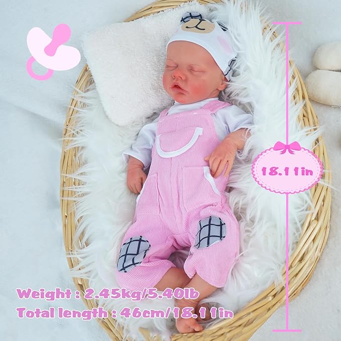 Reborn Baby Dolls Silicone Full Body 16.9in Weighted Real Life Closed-Eyes Girl Dolls Lifelike Newborn Baby Soft Body Flexible Limbs Not Vinyl