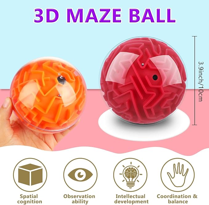 Sumind 4 Pcs 3D Puzzle Maze Ball Magic Brain Teasers Games Memory Sequential Gravity Maze Cube Ball Sphere Educational Puzzle Toys for Adult Hard Challenges(Blue, Green, Red, Orange)