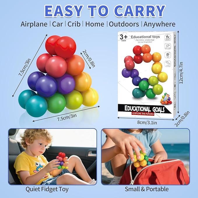Autism Sensory Toys for Autistic Children, 2 Pack Fidget Toys for Kids Adults, Autistic ADHD Rainbow Ball Stress Toy, Stocking Stuffers Airplane Car Travel Essentials Calm Down Toddler Activities Toy