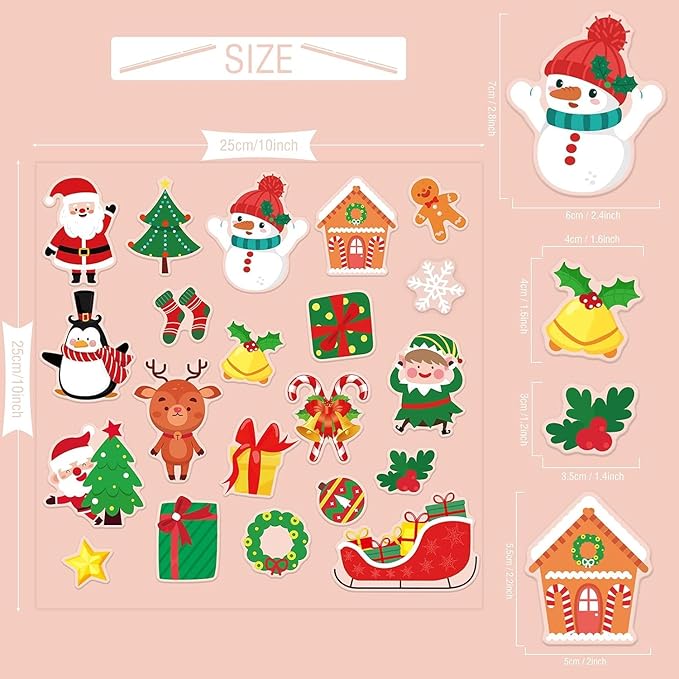 20 PCS Christmas Thick Gel Clings Winter Christmas Window Gel Clings Decals Stickers for Kids Toddlers and Adults Home Airplane Classroom Nursery Xmas Holiday Party Supplies Decorations