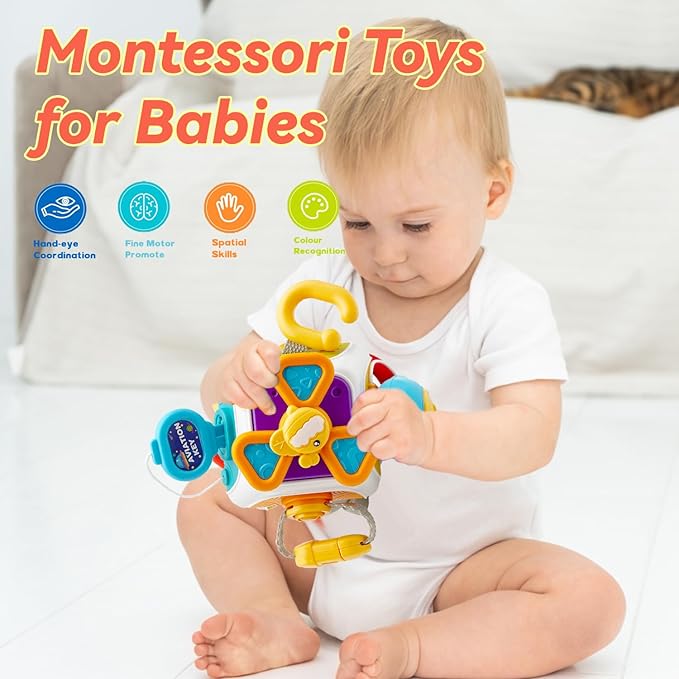 Busy Cube for Toddlers 2-3, Montessori Sensory Activities Busy Board Baby Gifts Infant Boys Girls Travel Toys Educational Learning