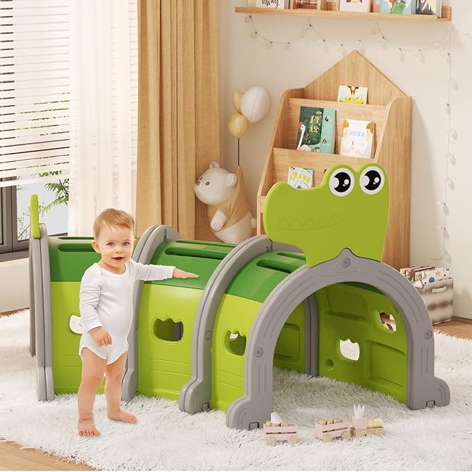 Glaf Tunnel Toys for Toddlers Climb and Crawl Baby Tunnels Play Tunnel for Kids 3-6 Years Old Indoor & Outdoor Toddler Play Equipment for Daycare, Preschool, Playground (Green, 3 Section)