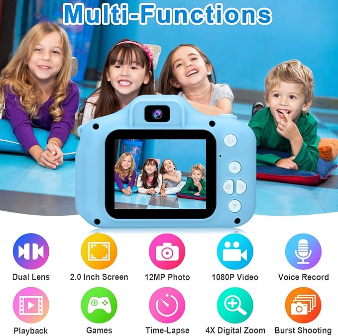 GKTZ Toys for Girls Age 3-8, Kids Camera Digital Video Toddler Camera Children Camcorder Birthday Gifts for 3 4 5 6 7 8 Year Old Girls with 32GB SD Card (Blue)