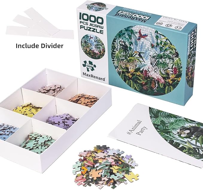 MaxRenard Game 1000 Pieces Jigsaw Puzzle Round Puzzle Toy Animal Party