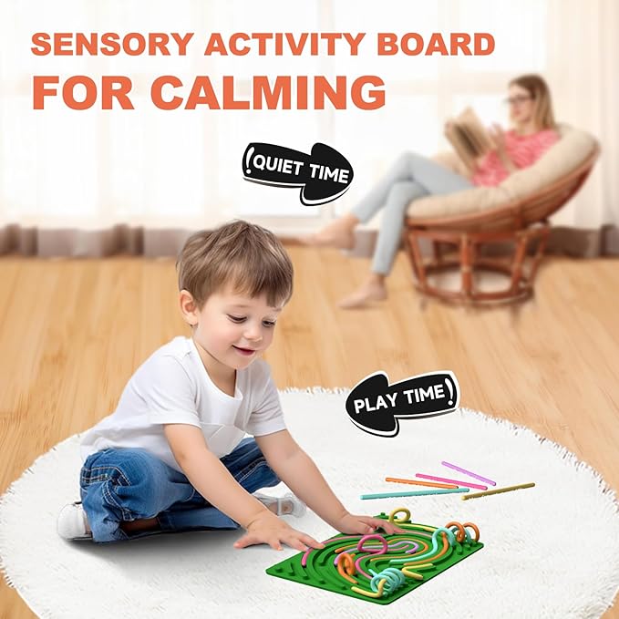 Sensory Fidget Toys for Kids,Silicone Sensory Activity Board for Stress,Soft Worry Toys for Calm Down Corner Supplies,Play Therapy ,Portable Travel Bag & 15 Strings,Simple Dimple Fidget Toys