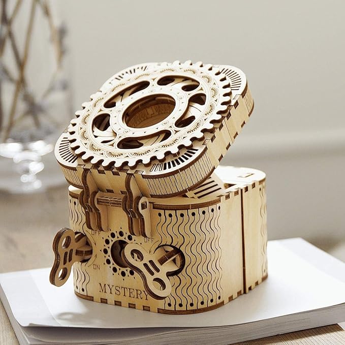 ROKR 3D Wooden Puzzle Mechanical Treasure Box Model DIY Brain Teaser Projects for Adult Age 14+ Birthday Gift Educational Toys Wooden Puzzles for Adults