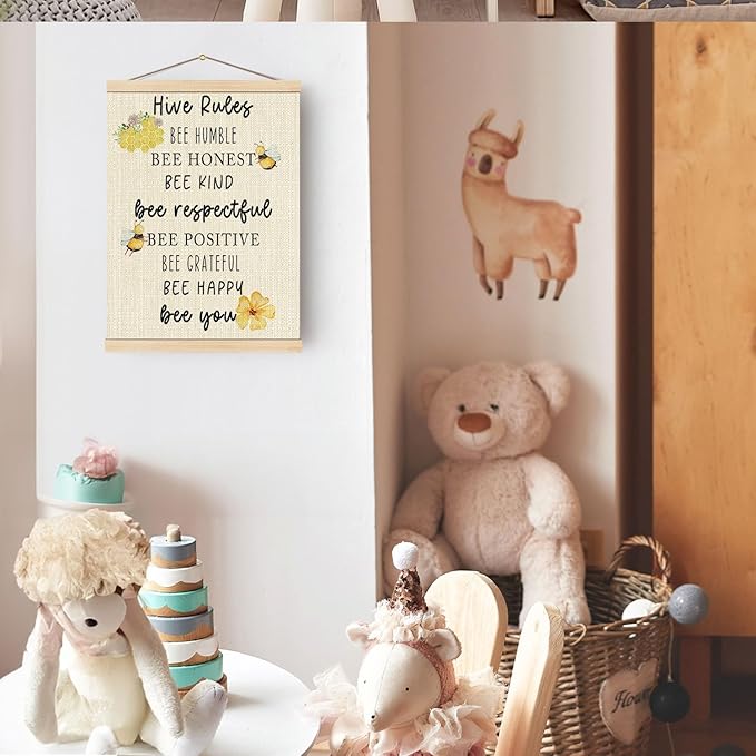 Boat Wades Honey Bee Decor Poster Hanger Frame For Nursery Classroom,Bee Hive Wooden Poster Hangers 12x16 Inch,Bumble Bee Hive Rules Wall Art Decor For Home Livingroom School