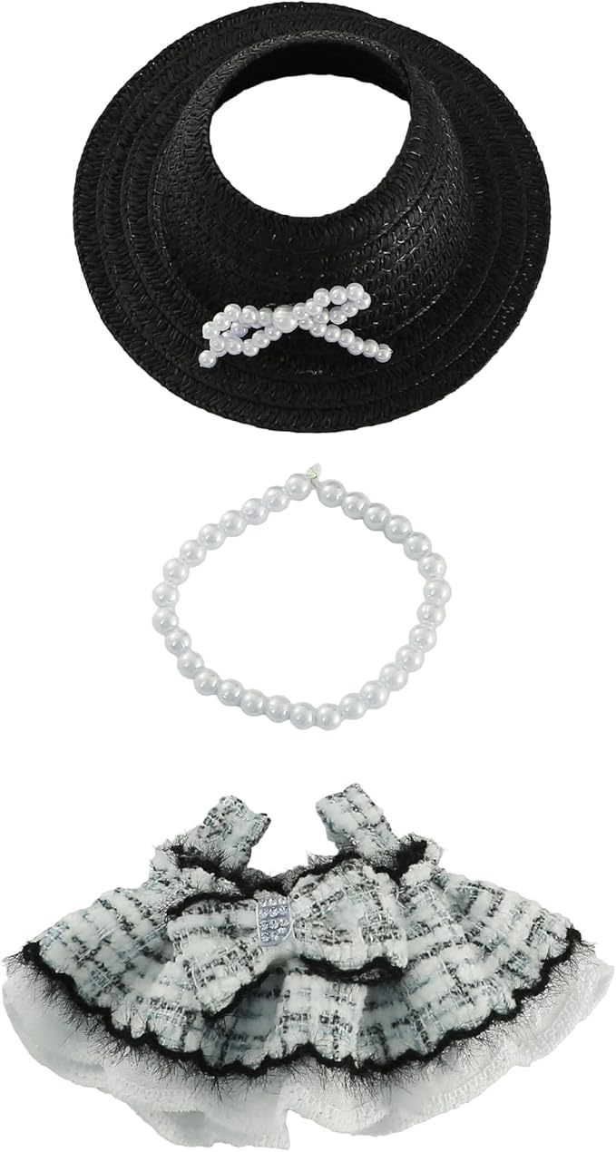 Clothes for Doll 3 PCS 17cm Clothes Set Cute Style Outfit Black Dress Hat Necklace for 6.7 Inches Doll – Only Accessories