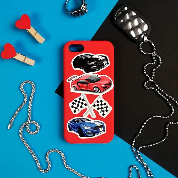 BulbaCraft 100Pcs Race Car Stickers, Racing Stickers and Decals, Race Car Party Favors, Racing Gifts, Gifts for Women & Men