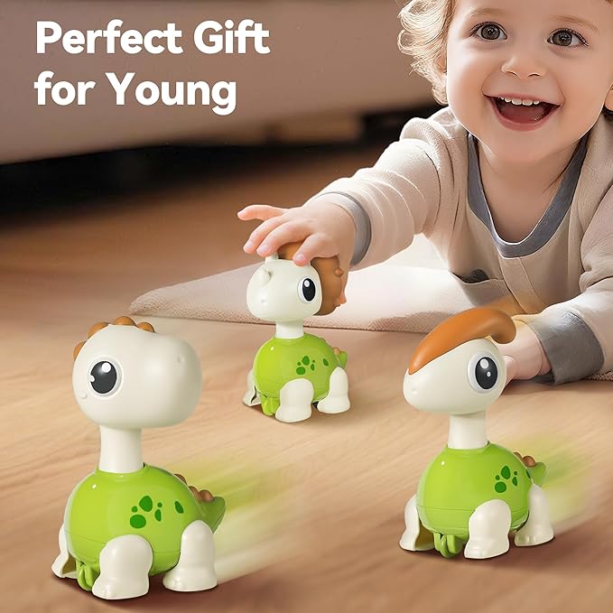 iPlay, iLearn Mini Dinosaur Press to Go Car Toys for Toddlers 1-3, Baby Dino Racing Cars, Infant Push Go Play Vehicle Set for 6-9-12-18 Months, Baby 1st Birthday Gifts for 1-2 Years Old Boys Girls