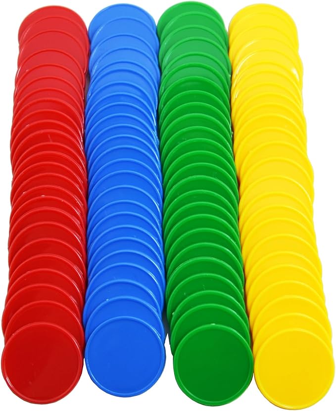 Smartdealspro Set of 100 1 Inch Opaque Plastic Learning Counters Mini Poker Chips Game Tokens with Storage Box (4 Colors-Red,Yellow,Blue,Green)
