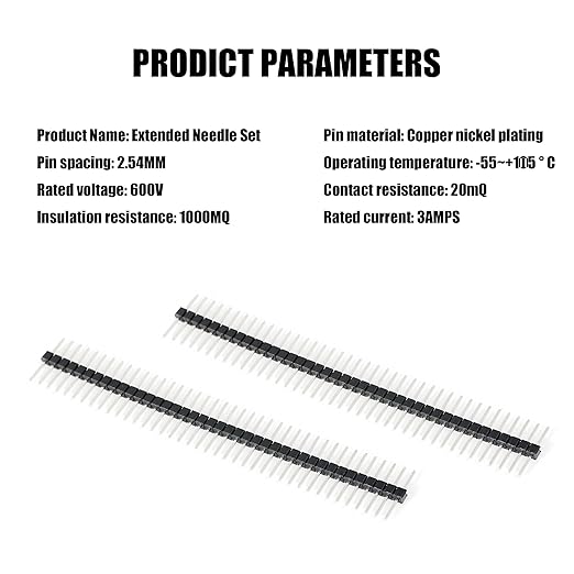 20Pcs Long Pins 40 Pin Breakaway Headers 0.1" 2.54mm Equal Length Long Centered 6.25mm on Both Sides 15mm in Total Connectors & Adapters