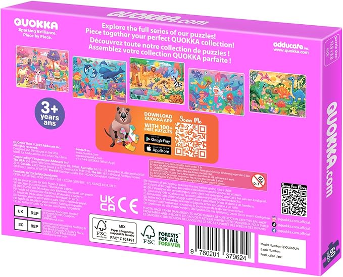 QUOKKA Puzzles for Kids Ages 4-6 – 60 Piece Jigsaw Puzzles for Toddlers Ages 3-5 with Unicorns – Quiet Time Toy for Preschoolers 2-4 – FSC Certified Educational Learning Game for Boys and Girls