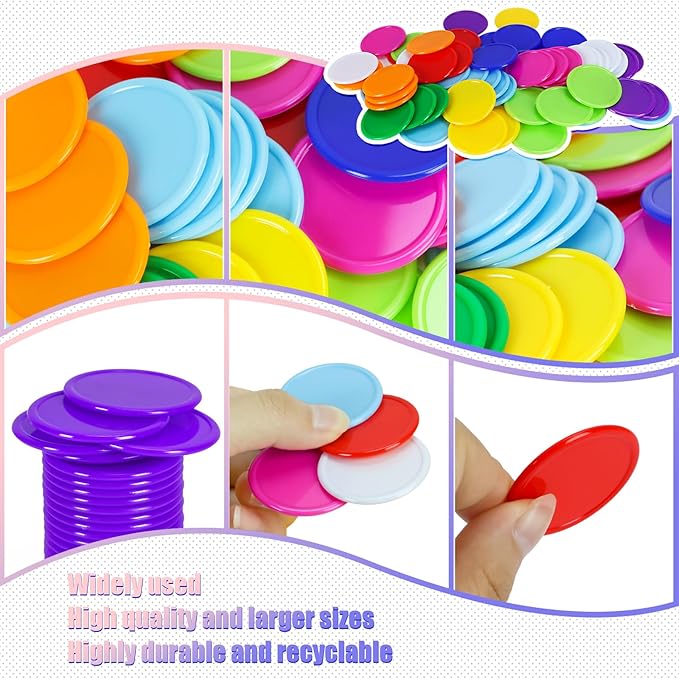 250 PCS Poker Card Game Chips, 37mm Plastic Poker Chips Bulk, Learning Counters Disks Chip for Math Counting, 10 Colors