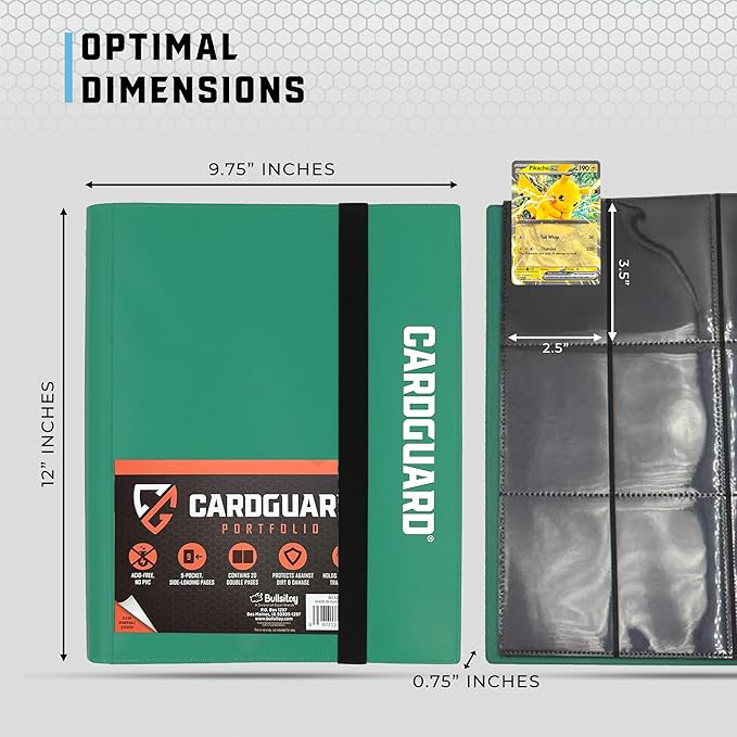 Trading Card Binder Pro-Folio – 9 Pocket Binder - Side-Loading Album, Durable & Acid-Free Storage for Pokémon, YuGiOh, MTG, TCG, Game & Sports Cards, Dark Green