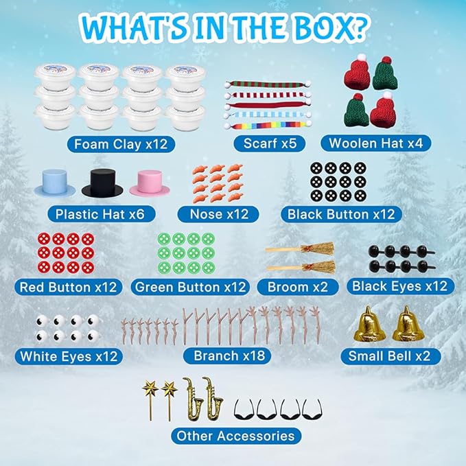 COOLJOY 24 Pack Build a Snowman Kit DIY Snowman Crafts,Air Dry Clay Modeling Crafts Kit,Christmas Stocking Stuffers for Kids,Christmas Gifts for Kids, Snowman Making Kit Toys