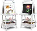 Costzon Kids Art Easel, 3 in 1 Double-Sided Painting Easel w/Magnetic Whiteboard, Chalkboard & Paper Roll, 2-Tier Storage Rack & 2 Boxes, Standing Easel for Kids, Toddlers, Gift for Boys, Girls