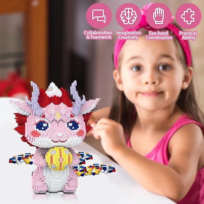 Pink Dragon Animal Mirco Building Block Sets Large Toys Gift for Adults and Kids 8100 Pieces
