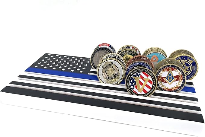 Glamtune 6 Row Coin Holder American Flag Display Stand Thin Blue Line Military Challenge Coin Case
