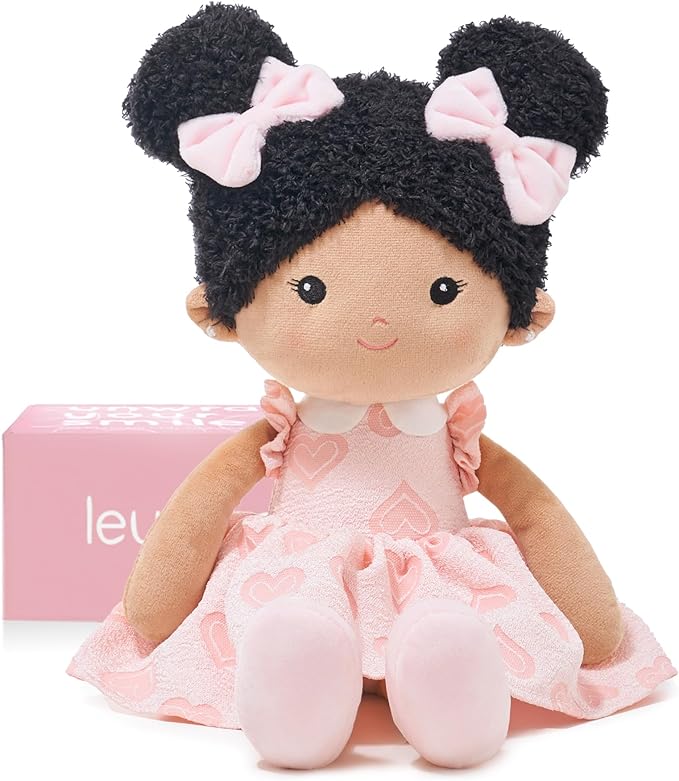 LeyaDoll Soft Baby Doll Toys (16''), My First Baby Rag Doll for 1 Year-Old Girl Birthday Gift, Christmas Plush Toys Gift for Toddler Kids Infants-Sweetheart(Double Buns Tanned)