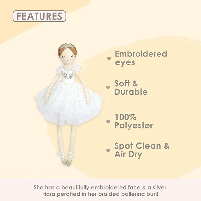MON AMI Natalia The Prima Ballerina Stuffed Doll – 22”, Plush Ballerina Doll for Girls, Use as Toy or Room Decor, for Kids of All Ages