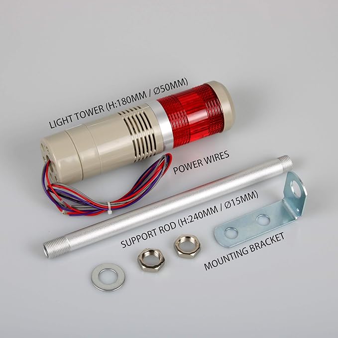Industrial Signal Light Tower Column LED Alarm Tower Lamp Flash Indicator, 1-Layer Stack LED Warning Without Buzzer for Safety (110V/Steady ON Light)