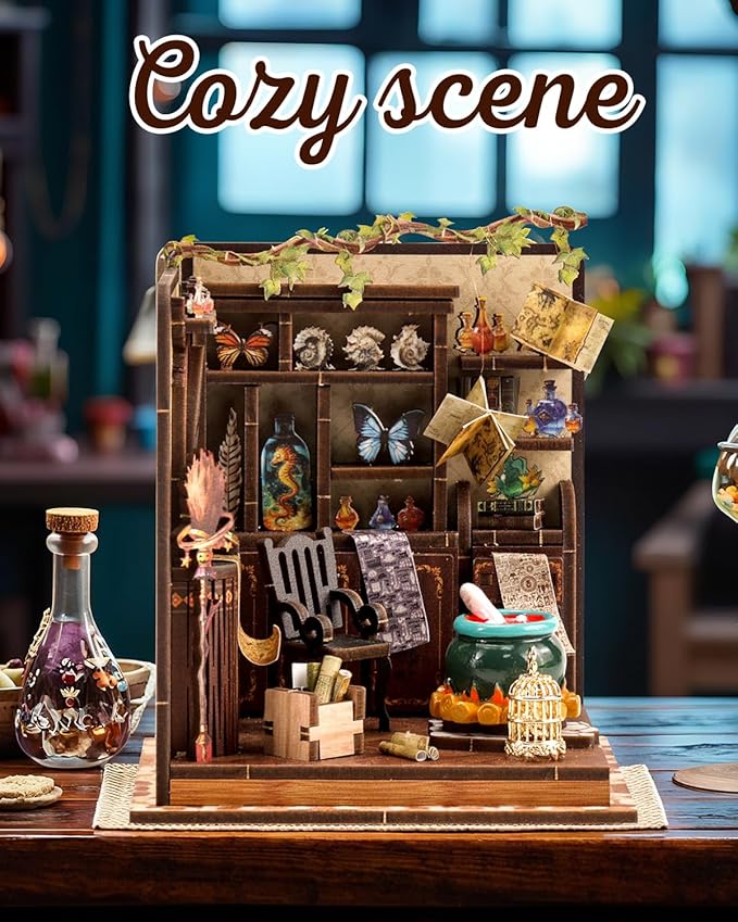 Book Nook Kit - DIY Miniature House Dollhouse 3D Puzzles for Adults and Teens - Gifts for Family and Friends Bookshelf Decor Tiny House Model Build with LED Light (AW01-002)