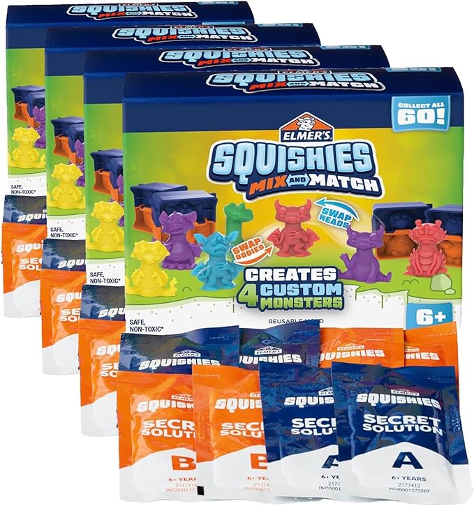 Elmer's Squishies Mix and Match, DIY Squishy Toys, Kids Crafts, Creates 4 Mix and Match Characters, 24 Piece Kit (Pack of 4)