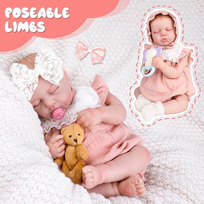 Aori Reborn Baby Dolls Realistic Lifelike - 20" Newborn Girl Doll with Feeding Set, Sleeping Baby Toy for Kids Ages 3+ Years, Hand-Painted Vinyl Newborn Doll
