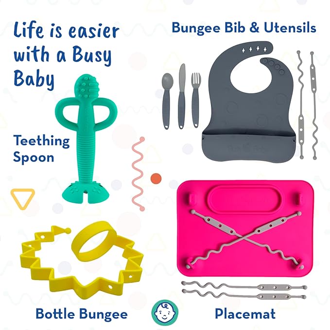 Busy Baby Teething Spoon - 2-in-1 Teether and Training Spoon for Self Feeding, Dishwasher Safe, BPA Free, Food Grade Silicone (Tan)