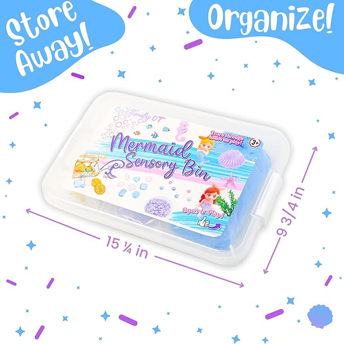 Premium 38 PCS Mermaid Sensory Sand Bin with 2 lb Magic Sand,Seashell Stamp, Sensory Bin & Treasure Accessories – Perfect for Creative Play and Learning, Ideal Gift
