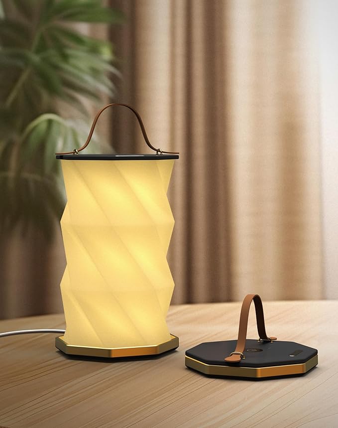 Portable Foldable Table Lamp with USB Rechargeable Battery, 3-Level Dimmable Touch Control Night Light, Folding Paper Lantern Light for Home Office Bedroom Reading (Black)