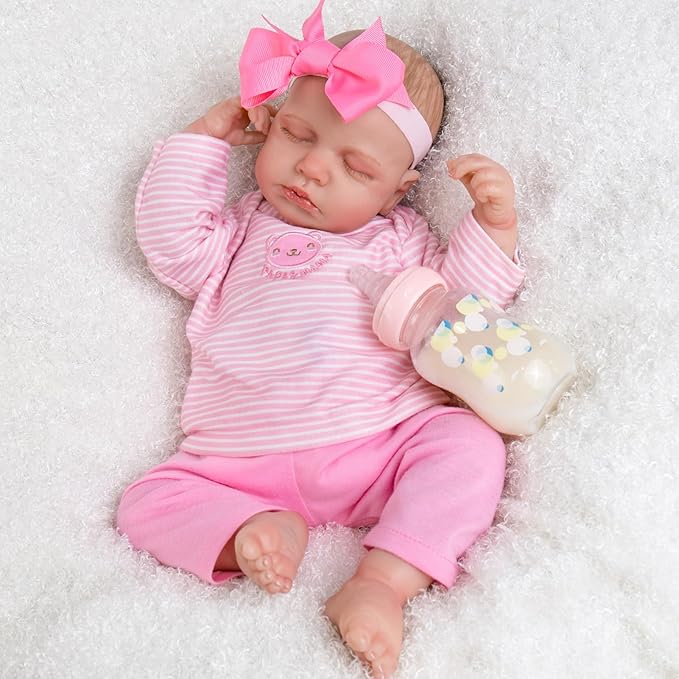 Aori Reborn Baby Dolls Girl - 20 Inch Realistic Newborn Sleeping Weighted Cloth Body Lifelike Baby with Hand-Painted Features & Pink Outfit Set - Cuddle Weighted Doll, Gift for Collectors & Kids 3+
