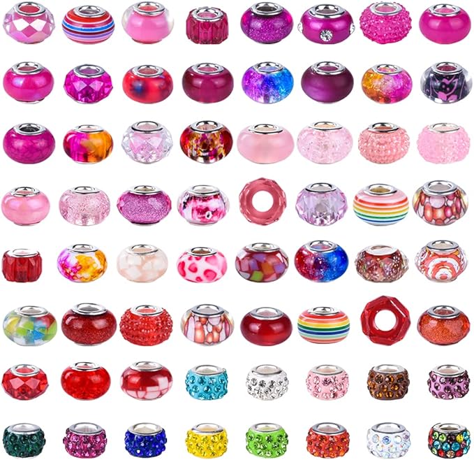 Aipridy Assortment European Large Hole Beads Spacer Beads Rhinestone Craft Beads for DIY Charms Bracelet Jewelry Making (Rose-Red-Rose red)