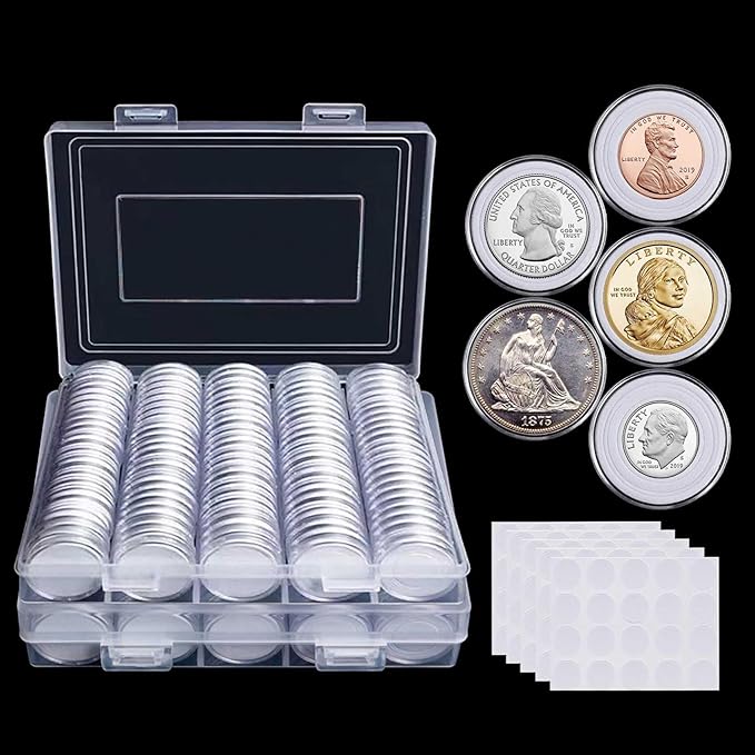 240 Pieces 30mm Coin Capsules Coin Holders for Collectors, with Foam Gasket and Plastic Storage Organizer Box, 5 Sizes (17/20/25/27/30mm) Coin Case for Coin Collection Supplies