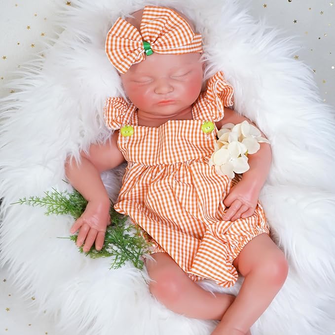 Reborn Baby Dolls Silicone Full Body 18.1in Weighted Real Life Closed-Eyes Girl Dolls Lifelike Newborn Baby Soft Body Flexible Limbs Not Vinyl