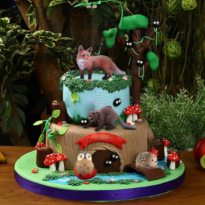 SIENON 18Pcs Forest Animals Figures Toys, Miniature Baby Woodland with Owl Hedgehog Fox Squirrel Bear Monkey Deer Wolf Snake for Kids Educational Christmas Birthday Party Gift Cake Decorations