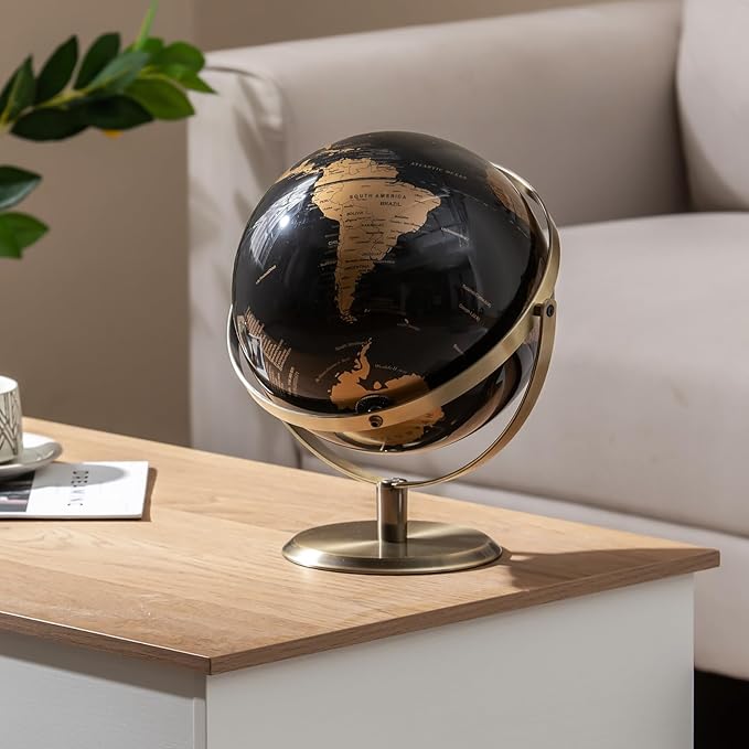 Goplus 9-Inch Metallic Black World Globe, 720° Rotating Earth Globe w/Metal Stand, Educational Learning Toy, Teaching Gift for Kids, Modern Desktop Decoration for Home, Office, School