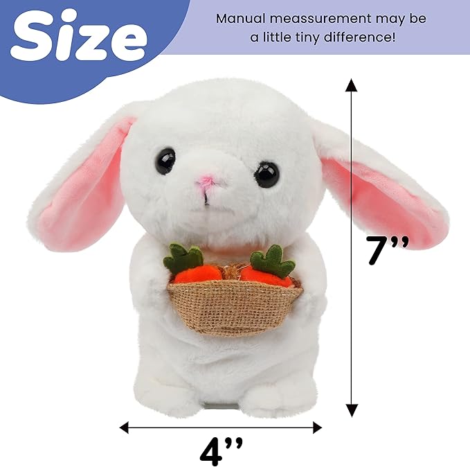 Hopearl Talking Bunny Repeats What You Say Rabbit with Carrots Nodding Electric Interactive Animated Toy Speaking Plush Buddy Gifts for Toddlers, White, 7''