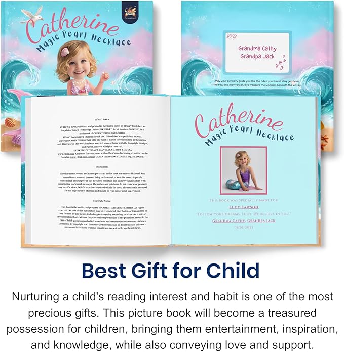 Personalized Mermaid Adventure Book – Magic Pearl Necklace | Custom Name & Photo Children's Story Book | ELFINK (Softcover)