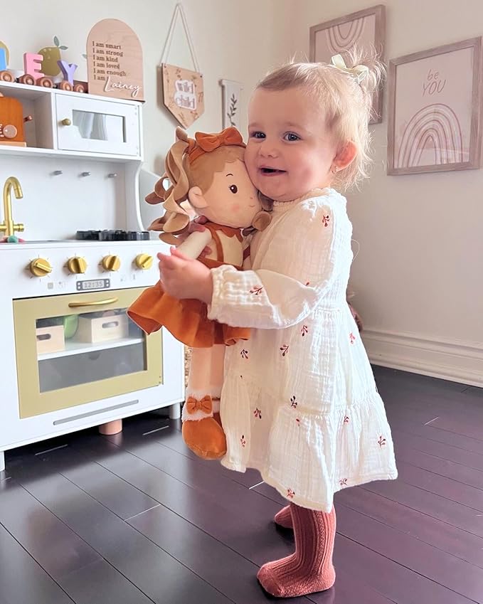 LeyaDoll Personalized Soft Baby Doll (16''), My First Birthday Gift for 1 Year-Old Girls Baby Rag Doll Plush Toys for Toddler Kids Infants -Autumn and Winter Christmas Special -Daydream-Maple-Girl