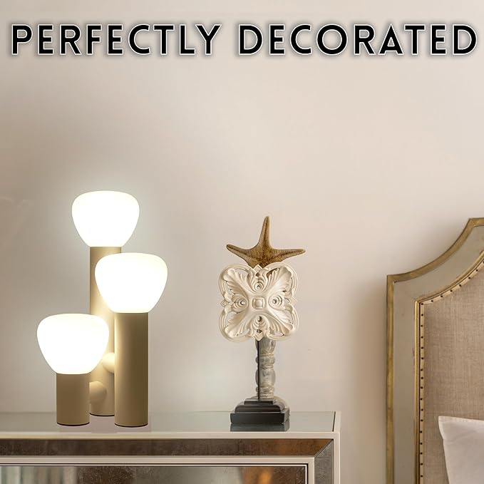 Modern 3-Light Table Lamp, White Metal Base, White Mushroom Shaped Glass Globes, 3 Color Temperatures, 16.5 inches Height,Portable Desk Lamp for Bedroom Living Room