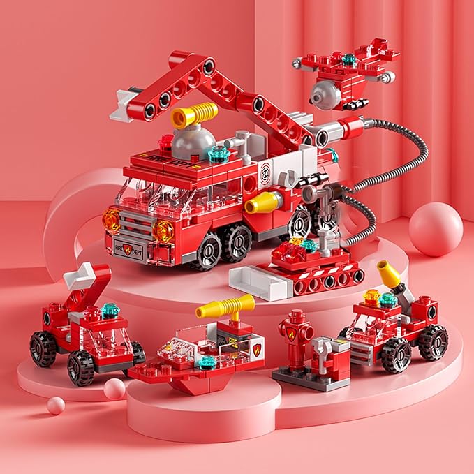 City fire Truck Building Block Toy (142 PCS) – 7-in-1 Fire Truck & Rescue Set, STEM Learning Toys for Kids Ages 6-12, Creative Construction Kit for Birthday Gifts
