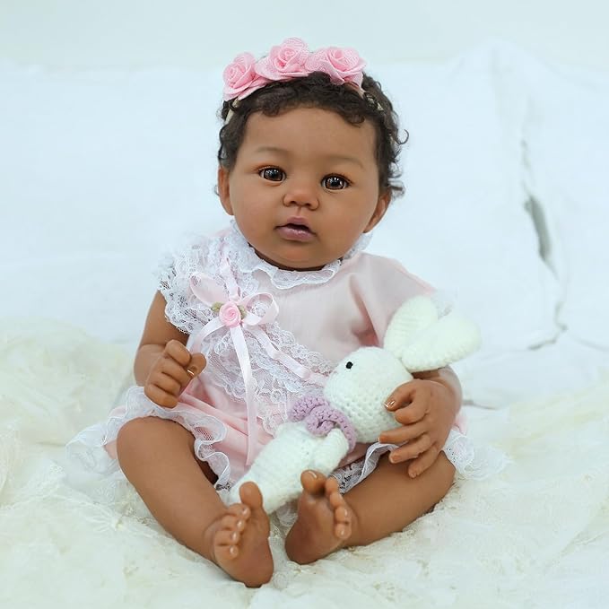 Reborn Baby Doll Black Girl – 18-Inch Realistic Lifelike African American Newborn Handmade Doll with Real Life Soft Weighted Body and Accessories – Gift for Kids Ages 3 and Up