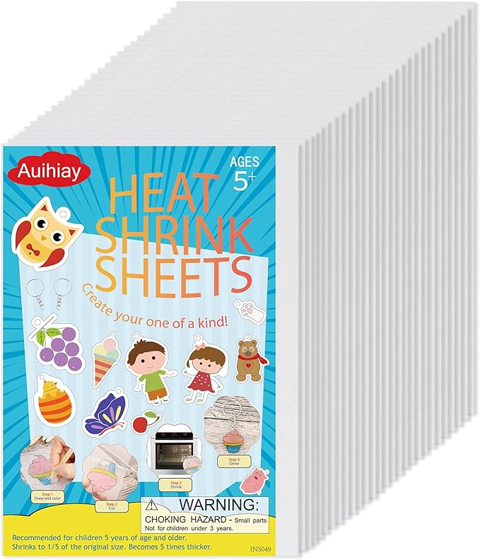 Auihiay 80 Pieces Shrink Plastic Sheets, Shrink Films Papers, Shrinky Art for Creative Handicrafts, Halloween and Christmas Ornaments (7.9 X 5.7 inch)