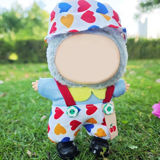 Clothes for 17cm Doll, 3 PCS Cute Love Hat & Jumpsuit Set, Dress up Outfit Exquisite Accessories for Dolls