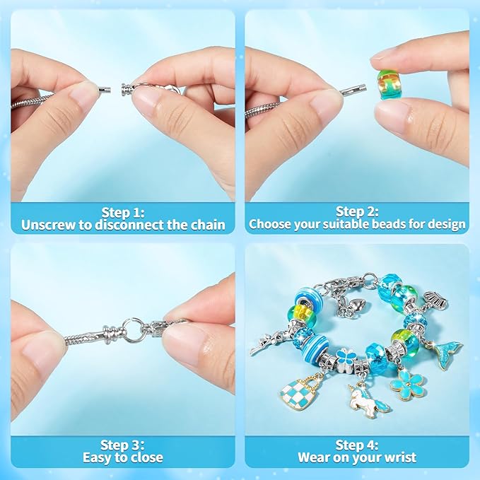 BLmukce Charm Bracelet Making Kit for Girls Ages 8-12, DIY Jewelry Making Kit & Craft Set with Beads, Charms & Necklace Kit Birthday Christmas Gift for Kids 4-6 7 8 Years Old Girl