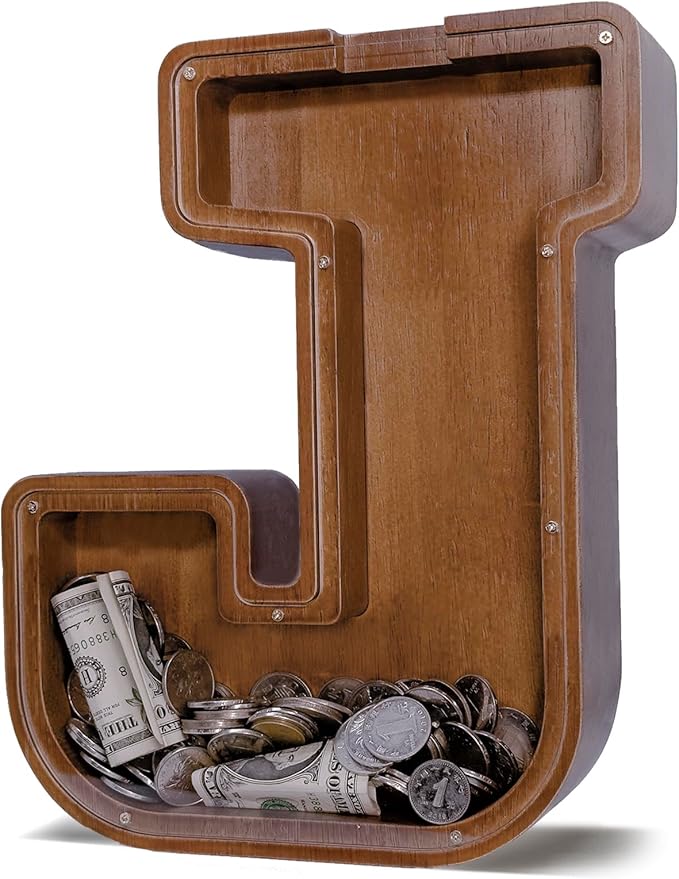 Wooden Letter Piggy Bank for Kids Larger Letter Piggy Bank for Boys and Girls Personalized Piggy Bank Initial Coin Bank Wood Kids Money Bank for Birthday and Festival