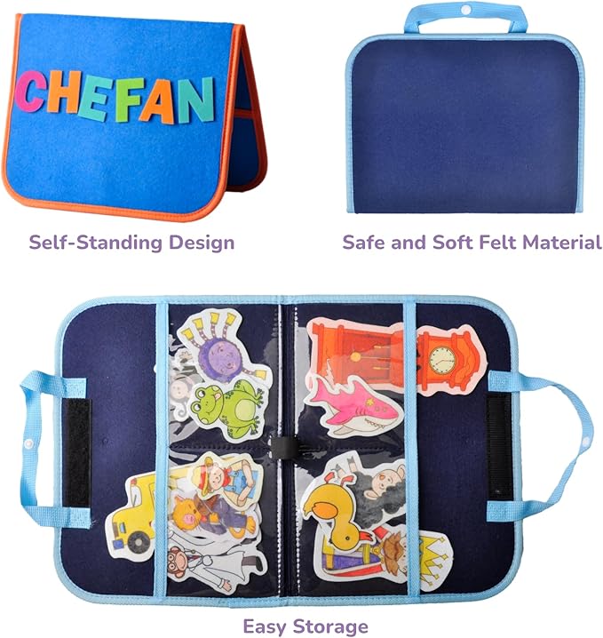 CHEFAN 2 Pack Felt Board for Kids, Portable Travel Storyboard, Preschool Activity Play Kits, Board Only, Blue & Green