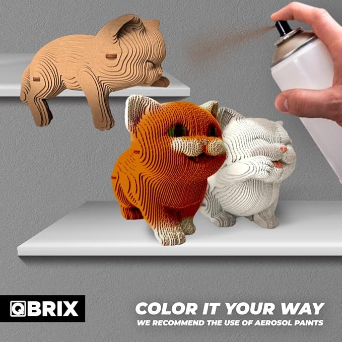 QBRIX Another 3 Cats 3D Puzzle for Adults, DIY Craft Kit for Home Decor, 3D Model Kit for Teens, Creative Gift for Boys & Girls 14+, Cardboard Model Building Kit